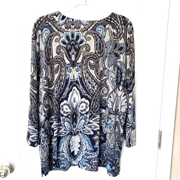 Alfred Dunner Wms 1X Blue Gray Jersey Knit Embellished Popover Tunic Blouse Glam - Picture 2 of 10